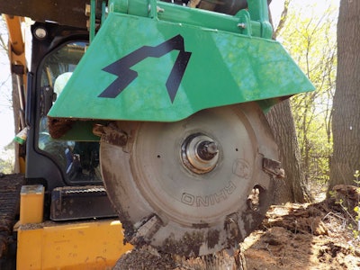 The UltraGrinder’s parallelogram mechanism alleviates excess pressure on the cutting wheel, protects the drivetrain and extends the life of the product, according to the manufacturer. Photo: ArborWolf