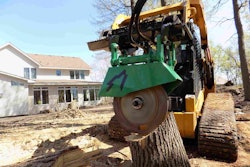 The UltraGrinder’s patent-pending cushioned parallelogram mechanism provides 3 inches of give in both directions. Combined with teeth on both sides of the cutting wheel, the mechanism makes it possible to cut both forward and backward, the company says. Photo: ArborWolf