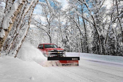 The new heavy-duty snow plow from BOSS comes with LED lighting and a quick-attach system, among other standard features. Photo: BOSS Snowplow