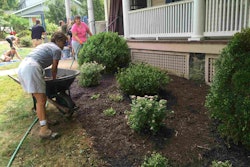 Chapel Valley Landscape employees join other volunteers in working on a Salvation Army women’s shelter as part of a day of service sponsored by the Baltimore chapter of the Building Owners and Managers Association. Photo: Chapel Valley Landscape Co.