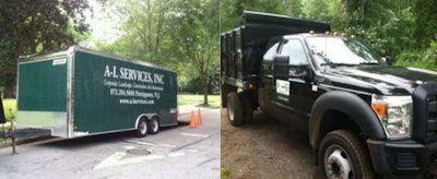 The stolen trucks and trailers have A-L Services Inc. name branded on them. Photo: Morris Plains Police