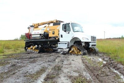 The new system features a hub-mounted design to facilitate conversion from tires to tracks with little or no vehicle modification. Photo: Mattracks