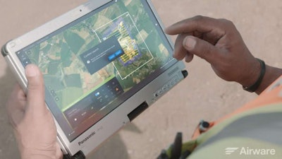 Airware’s software launching a drone from a tablet on the jobsite.