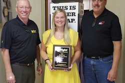 Pictured from left, Wright Manufacturing’s vice president of sales, Hal White; Smith Distributing General Manager Kandis Caldwell; and the distribution company’s president, Glenn Smith.