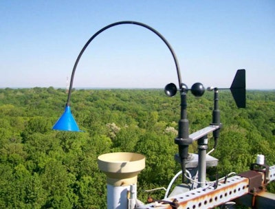 The Ameriflux Tower at Morgan-Monroe State Forest in Indiana monitors micro-meterological data. Photo: Indiana University