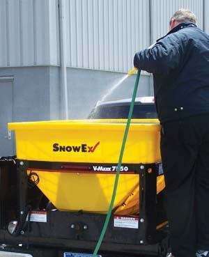 Washing out your spreader will save you from trouble down the road. Photo: SnowEx