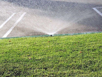 Artificial grass has been watered since the 1970s for both saniatation and higher surface temperature control. Photo: Daniel R. Blume/Flickr