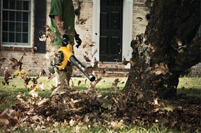 Taylor and Brandenberg both like using their DeWalt handheld blower for small jobs and clearing off their mowers. Photo: DeWalt