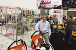 STIHL’s Kent Hall talks with landscape contractors about the most powerful of the company’s new pressure washers, the RB 800, during GIE+EXPO this week. Photo: David Rountree