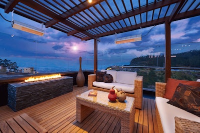 The new patio heater is designed to be highly efficient, the manufacturer says, with quicker, more even heat distribution. Photo: Modine Manufacturing Co.