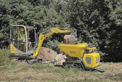 The mini excavator can be transported on a car trailer, the manufacturer says, and won’t damage sensitive soils. Photo: Wacker Neuson