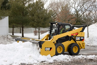 The new straight snow push from Caterpillar is designed to keep snow-cling at a minimum. Photo: Caterpillar