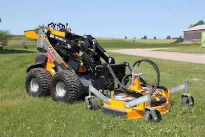 Mini skid steers such as this SK251D, shown here with a mower attachment, will be on display at GIE+EXPO later this month. Photo: Tobroco
