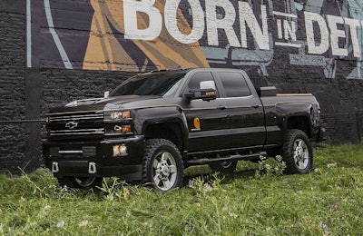 The 2017 Silverado 2500HD Carhartt concept vehicle is a truck built to tackle the toughest jobs while integrating the rugged aesthetics of hard-working lifestyles, reflected in the resiliency and versatility of the iconic work jackets.
