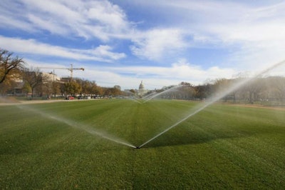 Rain Bird says the irrigation system at the National Mall is designed to increase water efficiency while decreasing electricity usage and maintenance. Photo: Rain Bird