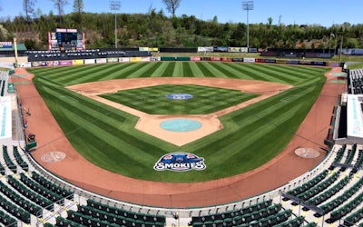 Smokies Stadium, home of the Tennessee Smokies and maintained by BrightView, was awarded the Sports Turf Managers Association’s 2017 Baseball Field of the Year award. Photo: BrightView