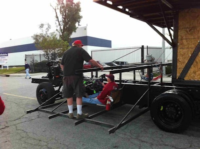 The float’s driver will be guided by a person sitting in the lifeguard tower at the front of the float.