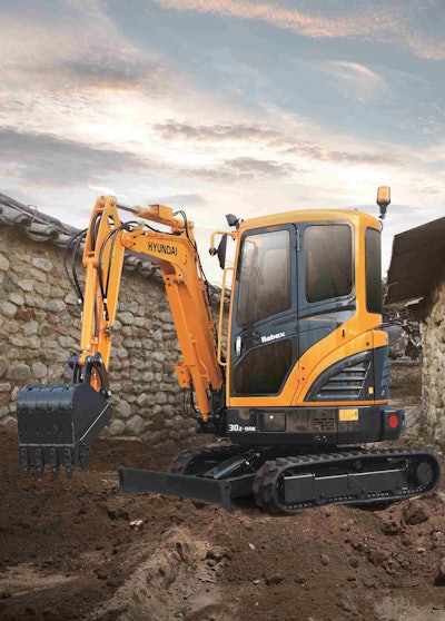New products slated for introduction at CONEXPO/CON-AGG 2017 include the Hyundai R30Z-9AK compact excavator. Photo: Hyundai
