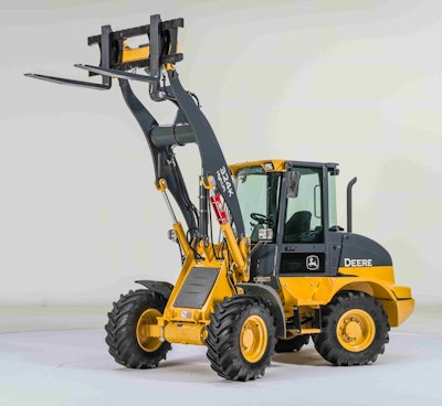 The 324K compact wheel loader has increased reach and height to hinge pin. Photo: John Deere