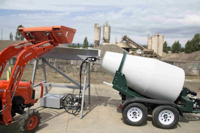 The manufacturer says the system is set at just the right height to move materials into the mixer. Photo: Cart-Away Concrete Systems