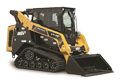 The new mid-frame VT-70 compact track loader from ASV LLC features special vertical lift loader linkage for applications requiring level loads, extended lift or increased reach. Photo: ASV