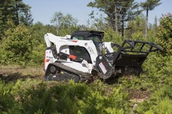 The compact size of the forestry cutter allows for any type of removal job, Bobcat says, whether clearing every tree in an area or selectively thinning stands. Photo: Bobcat Co.
