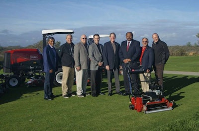 From left: Joe Guerra with Turf Star, Scott Bentley with the city of San Diego, Mark Marney with the city of San Diego, Randy Harris of Toro Co., Jim Heinze of Toro, Herman Parker with the city of San Diego, Len Gregory of Turf Star and Doug Dahl, also with Turf Star. Photo: Toro Co.