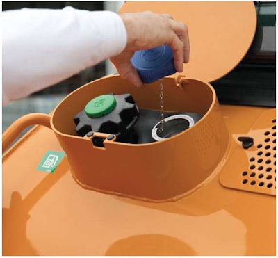 On most machines the neck to the DEF tank will be located on the same side as the diesel to make it easier to fill both. All DEF filler caps are blue and the diameter of the opening smaller than that of diesel to prevent misfueling.