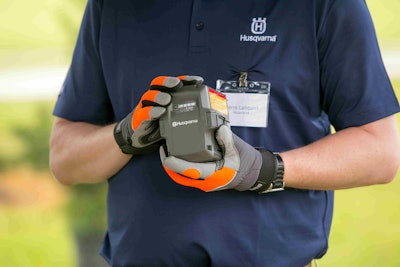 The 40-volt Li-ion battery works in any of Husqvarna’s professional battery series and has a run time that varies from 35 to 50 minutes. Photo: Husqvarna