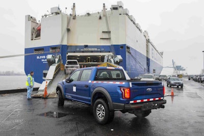 Ford Raptors Being Loaded onto Cargo Ship