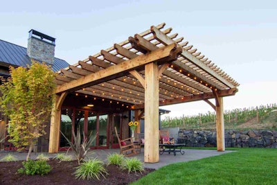 Pergolas constructed of redwood can last longer than decks because there is less surface for leaves and water to collect. Photo: Humboldt Redwood Company
