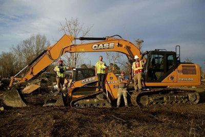 Pictured from left are Team Rubicon heavy equipment operators Patrick Smith, Brian Foy, Emiliano Sanchez and Victor Civitillo. Photo: CASE Construction Equipment