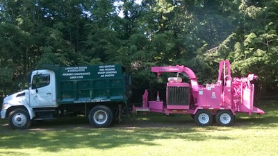 The company’s pink chipper is noticeable on any jobsite. Photo: Northeast Horticultural Services