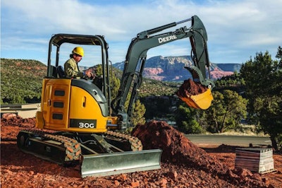 The 30G compact excavator is the newest addition to the G-Series excavator lineup. Photo: John Deere