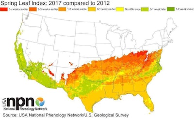 Some areas of the country now have their spring significantly earlier than average. Photo: National Phenology Network