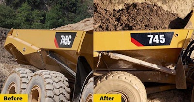 Caterpillar before and after dropping letters from machine truck names