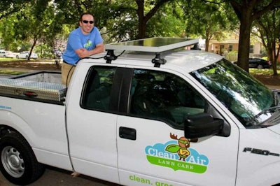 Clean Air Lawn Care charges its electric equipment with solar panels. Photo: Clean Air Lawn Care