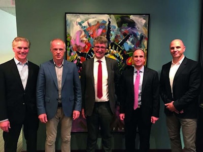 Pictured from left to right: Thomas Herrmann (MD Stanwich Partners LLC), Thomas Friedrich (MD Kinshofer Group), Erik Gabrielson (Advocat and Lifco Counsel, Vinge), Steven S. Boeschenstein (MD Stanwich Partners) and Francois Martin (GM Kinshofer USA) Photo: Kinshofer