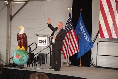 Kaleb Jerome Case, descendant of J.I. Case, brought the event to a close with humorous anecdotes from Case family lore. Photo: Case