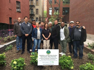 Project EverGreen’s Cindy Code is joined by Carlos Martinez, deputy director, NYC Parks GreenThumb, East Harlem District Leader Johnny Rivera and ConEdison’s Walter Shay at the dedication ceremony. Photo: Project EverGreen