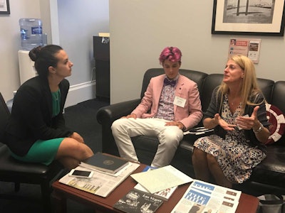 Joy Diaz and her son Joshua met with staff member Karlee Tebbutt in the office of Nevada’s Representative Ruben Kihuen. Photo: Beth Hyatt