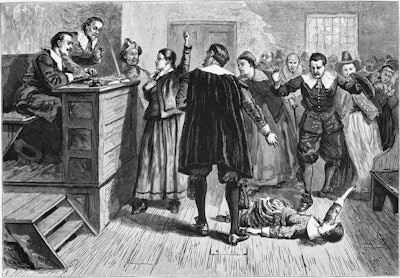 Many of the “bewitched” girls claimed to be bitten and pinched by invisible attackers and had spasms. Photo: Wikipedia