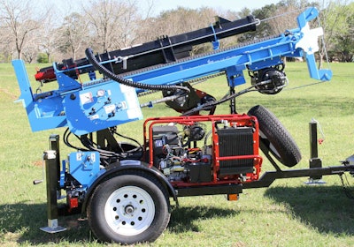 The LST1G+HDA from Lone Star Drills is mounted on a rugged single-axle trailer with a 2-inch hitch, self-leveling jacks and a spare tire. Photo: Little Beaver
