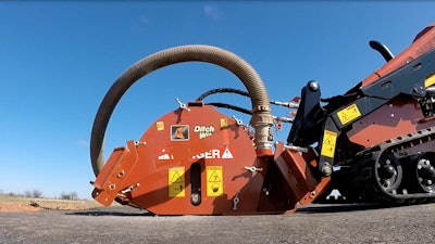 The MT9 microtrencher attachment can work with mini skid steer units. Photo: Ditch Witch