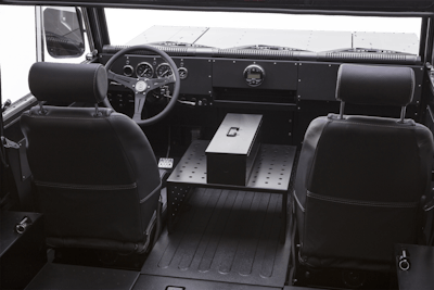 view of the front cab interior of the bollinger b1