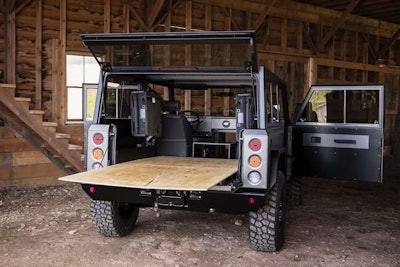 plywood in the back of the bollinger b1