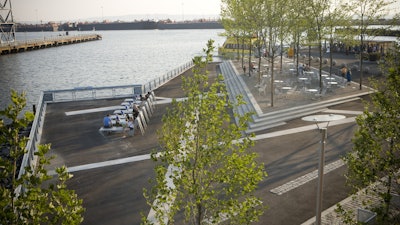 Erie Basin Park features elements that control the circulation of vehicles and pedestrians. Photo: Terrain
