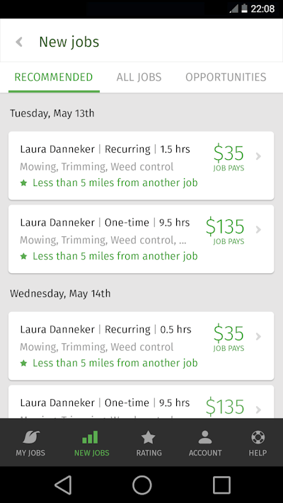 Lawn care providers can pick and choose what jobs they want to do through Lawn Love. Photo: Lawn Love