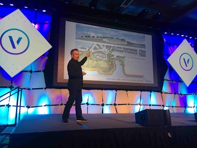 Adam Greenspan discusses past project using Vectorworks during the keynote presentation. Photo: Jill Odom