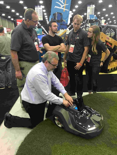 Husqvarna demonstrates its Automower 310 at the 2017 GIE+EXPO. Photo: Beth Hyatt